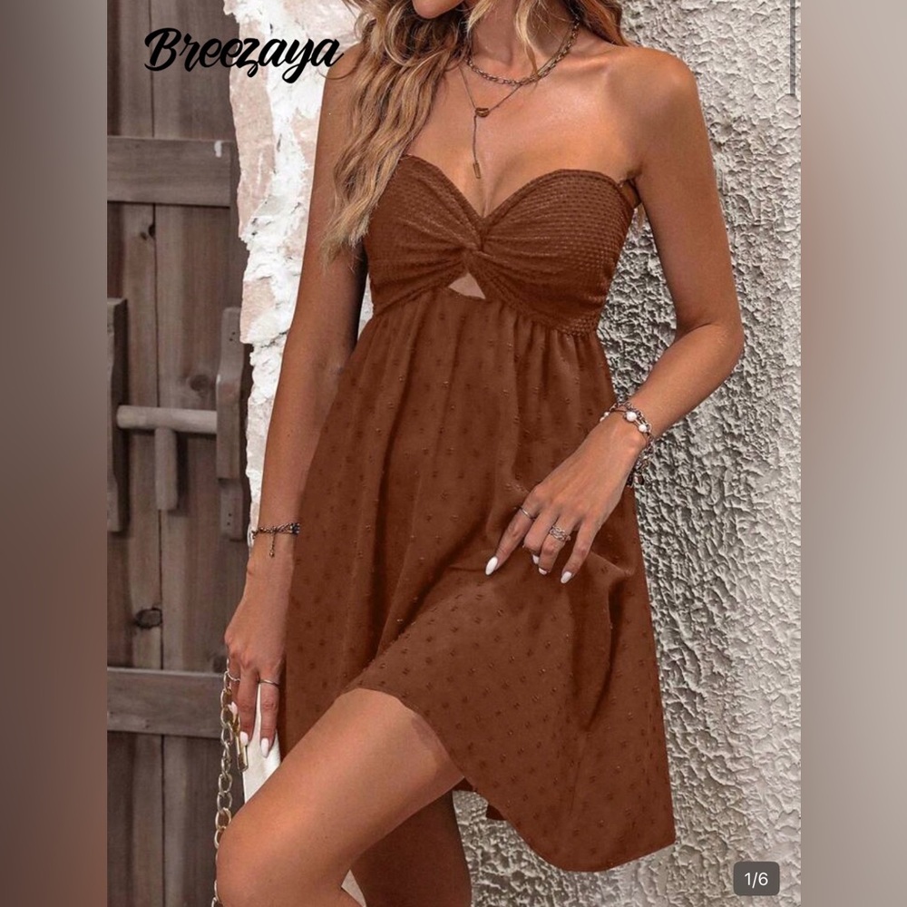 Brown Smocked Women's babydoll dress